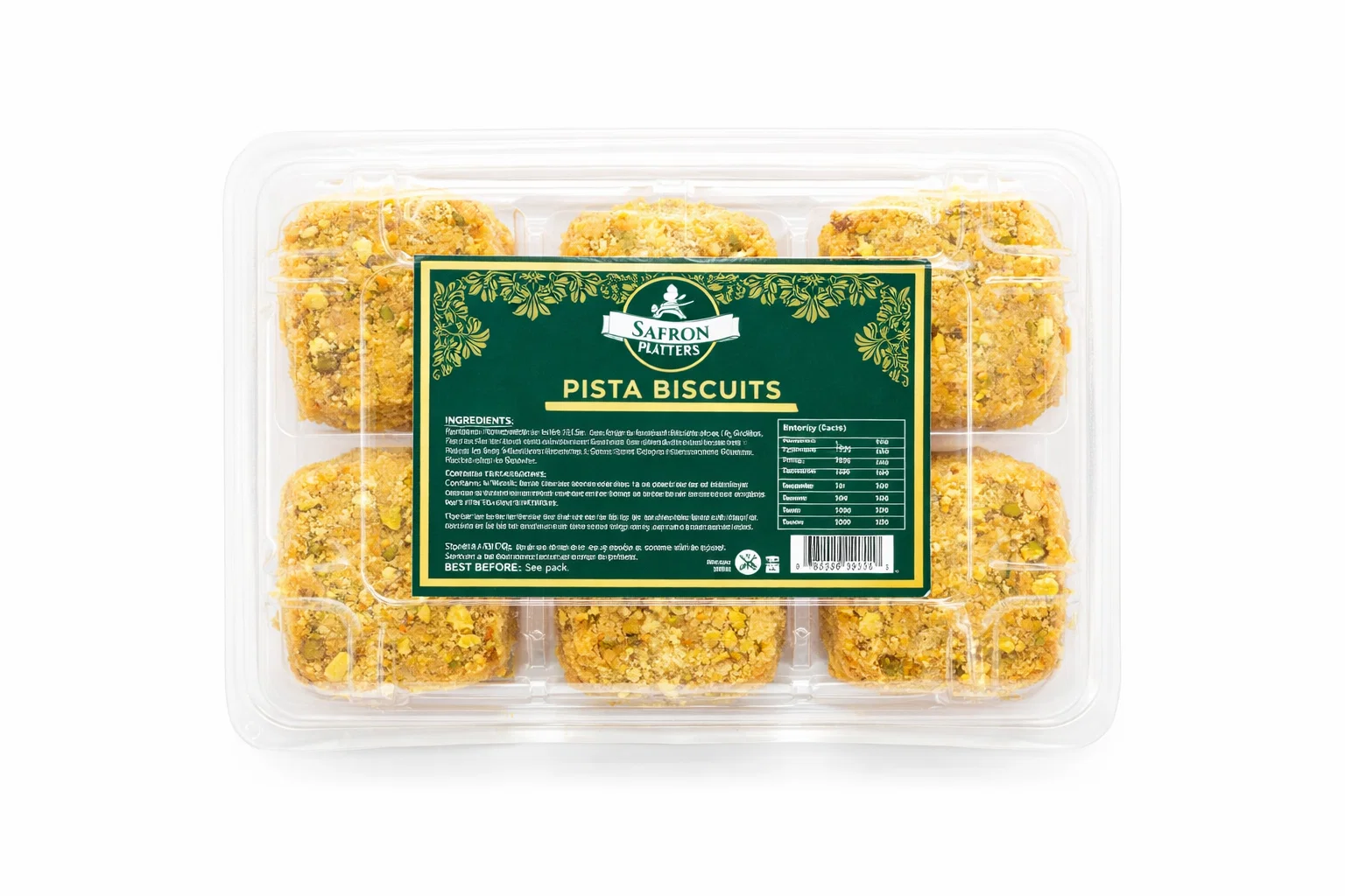 Saffron Pista Biscuits – Premium Buttery Cookies with Real Saffron and Pistachios from Ambas Foods